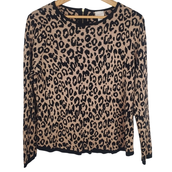 Chico's Sweaters - Chico's Animal Print Crew Neck Sweater - Black and Tan. LG. #0196
